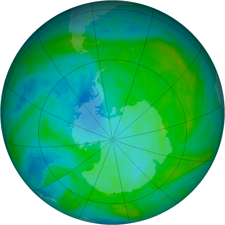 Antarctic ozone map for 29 January 1990